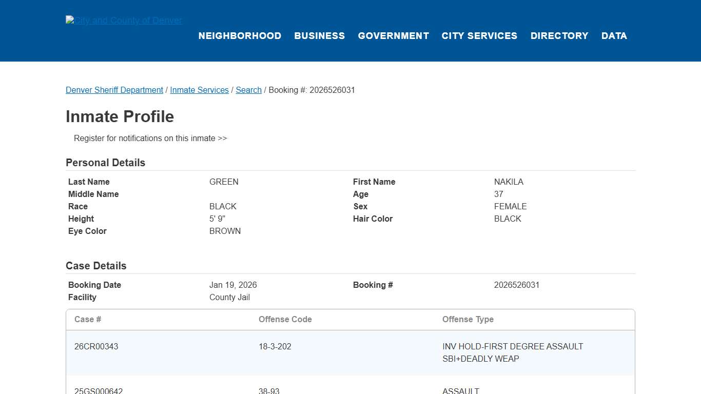 Inmate Search City and County of Denver