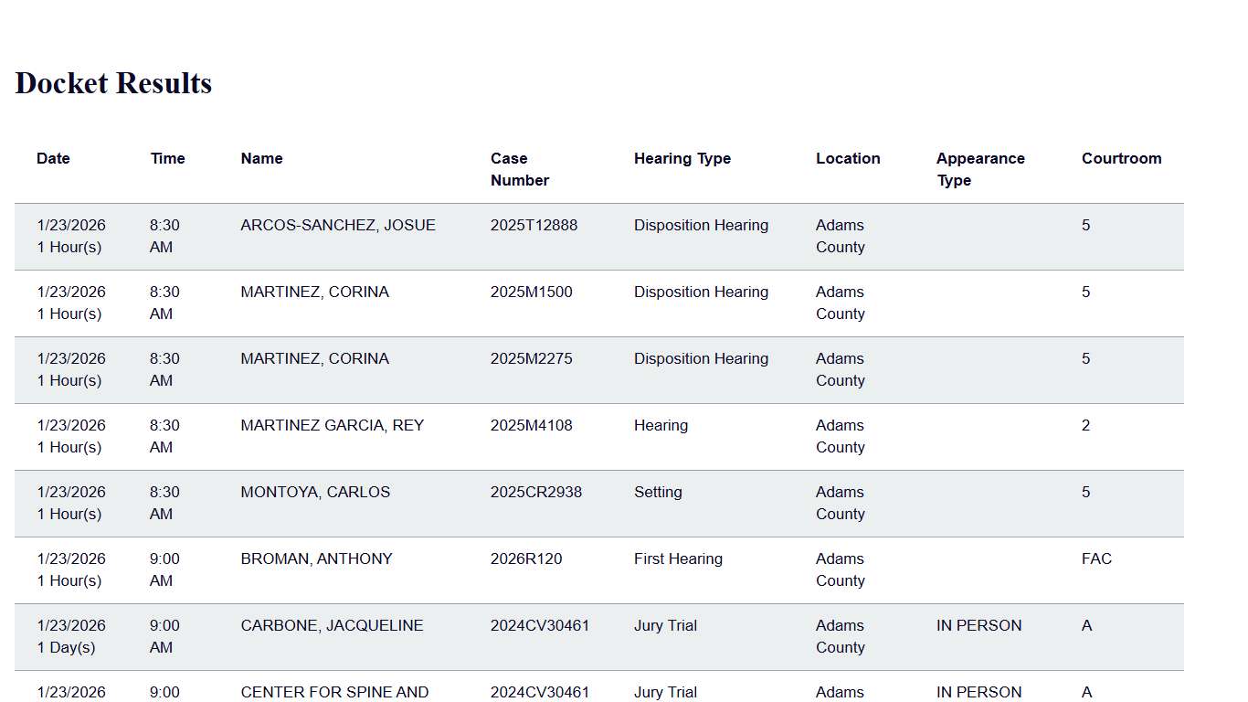 Docket Print Results Colorado Judicial Branch