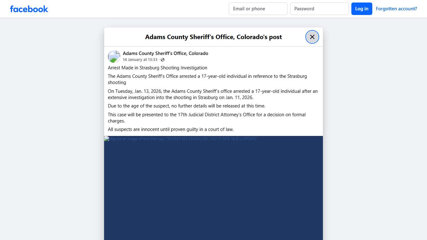 Arrest Made in... - Adams County Sheriff's Office, Colorado Facebook